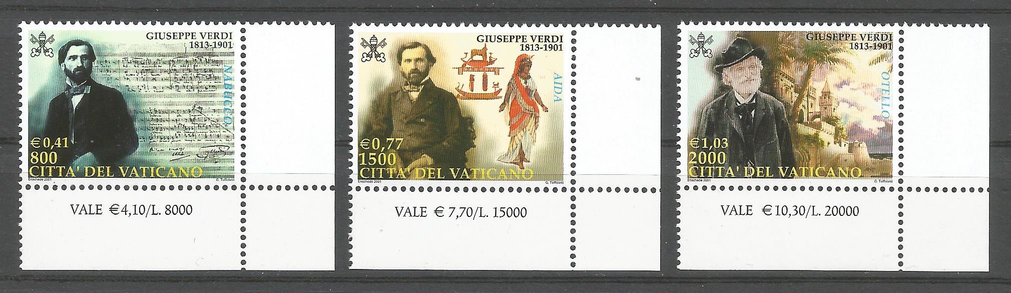 51588 - VATICANO - 2001 - Giuseppe Verdi - 3 val. nuovi - Unificato : 1238/1240 - VTC010