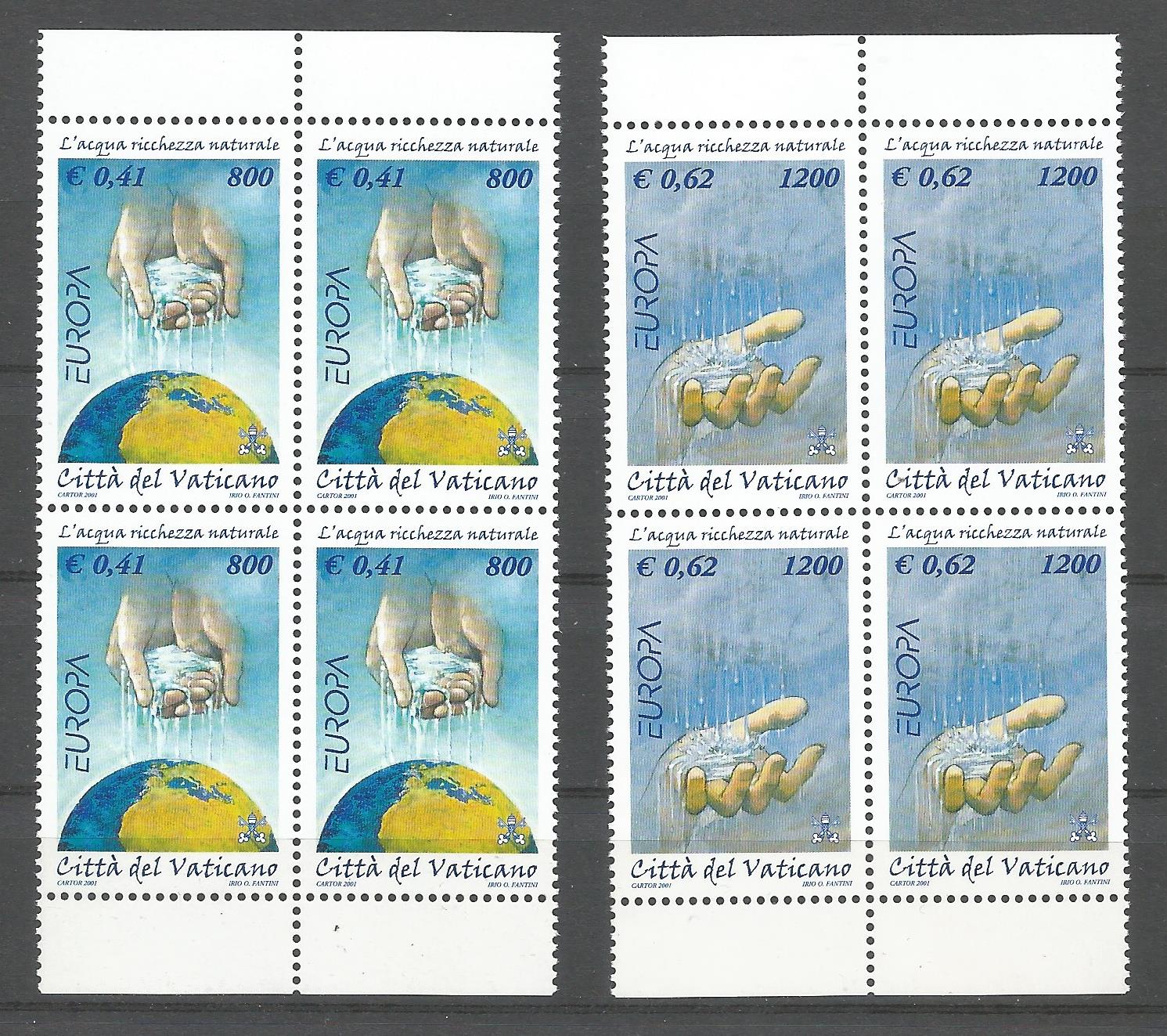 51591 - VATICANO - 2001 - Europa - L acqua - 2 val. cpl. nuovi in quartine - Unificato : 1235/1236 - VTC013