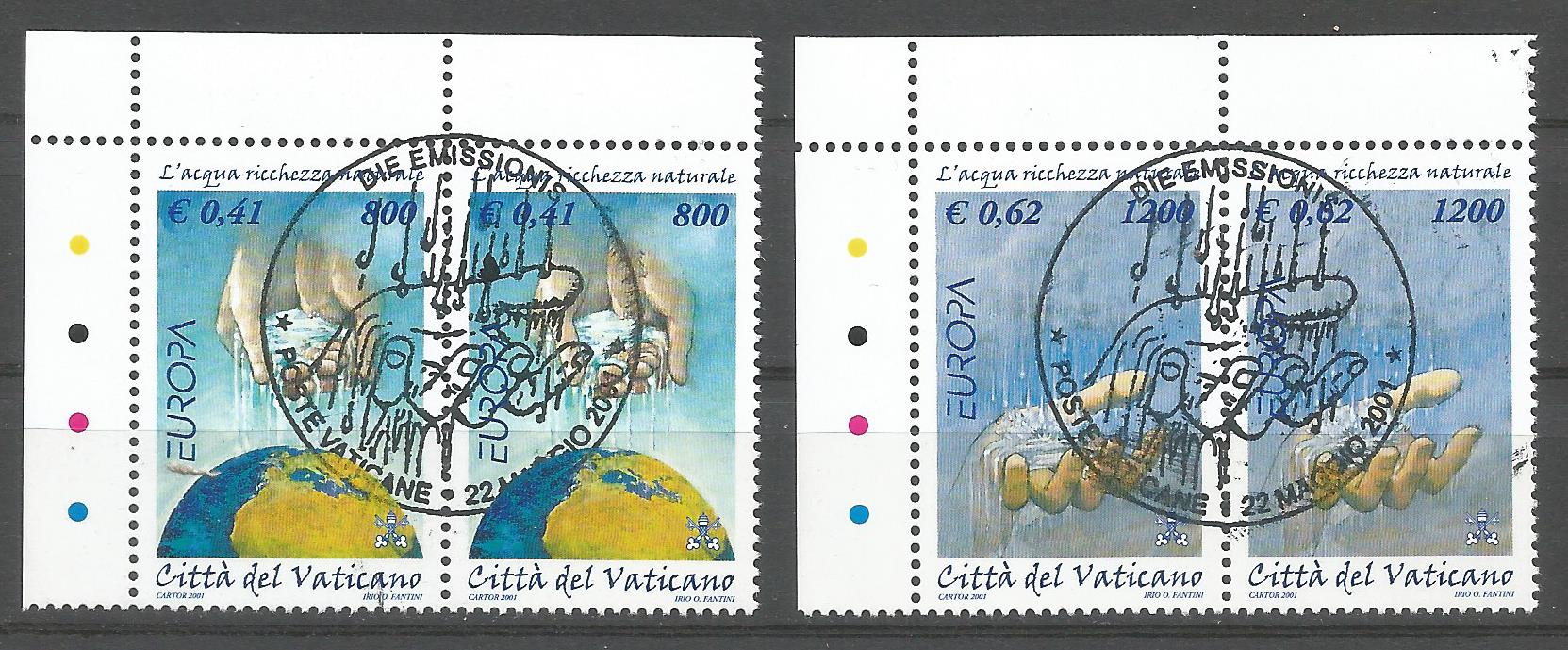 51592 - VATICANO - 2001 - Europa - L acqua - Coppie dei 2 val. timbrati con timbro 1 giorno di Emissione - Unificato : 1235/36 - VTC014