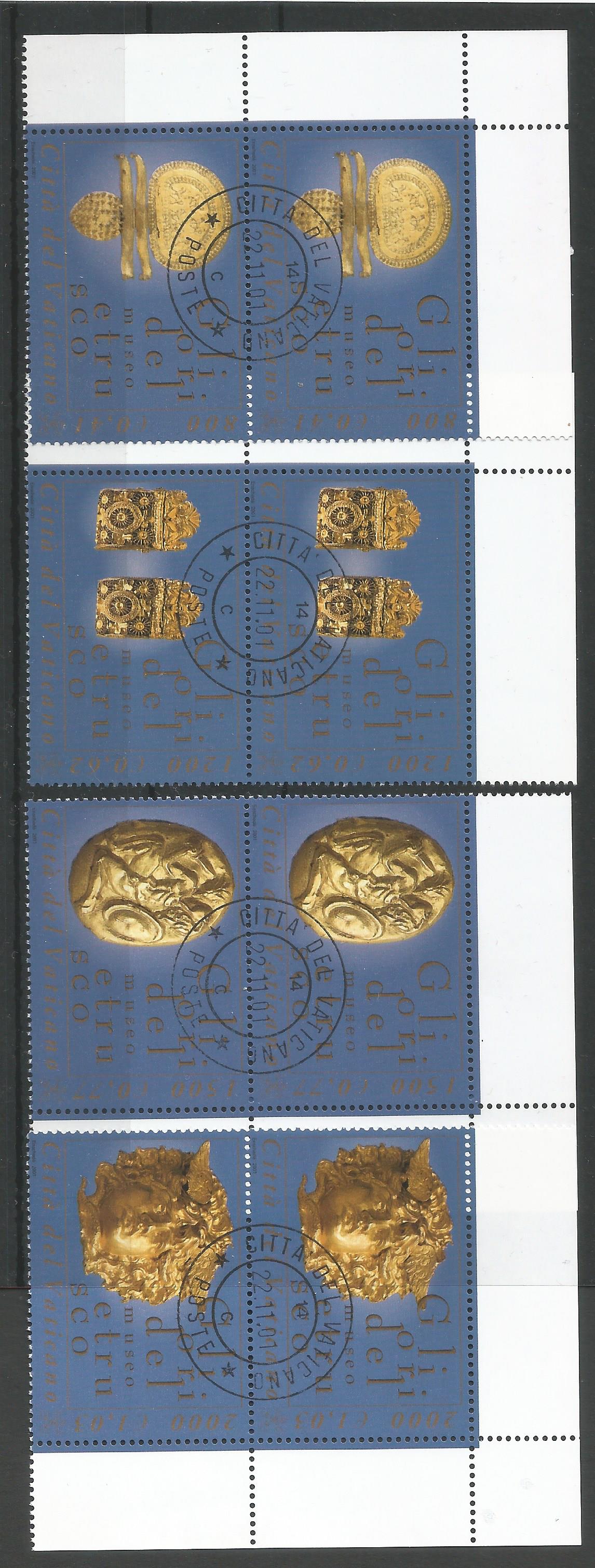 51597 - VATICANO - 2001 - Museo Etrusco - Coppie dei 4 valori con timbro postale del giorno di emissione - Unificato : 1253/56 - VTC019