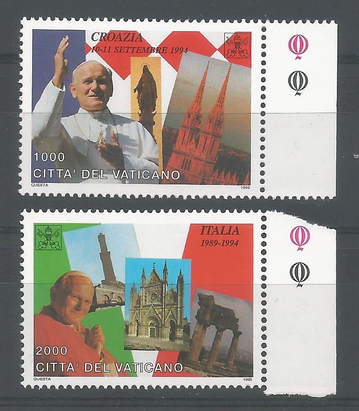 51679 - VATICANO - 1995 - Viaggi di Papa Giovanni Paolo II - Serie completa 2 val. nuovi - Unificato : 1039/1040 - VTC101