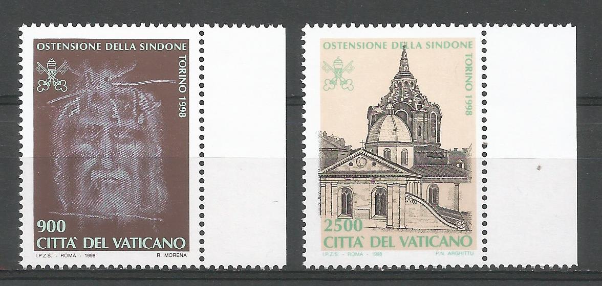 51701 - VATICANO - 1998 - Ostensione della Sindone nel Duomo di Torino - Serie completa 2 valori nuovi - Unificato : 1128/1129 - VTC123