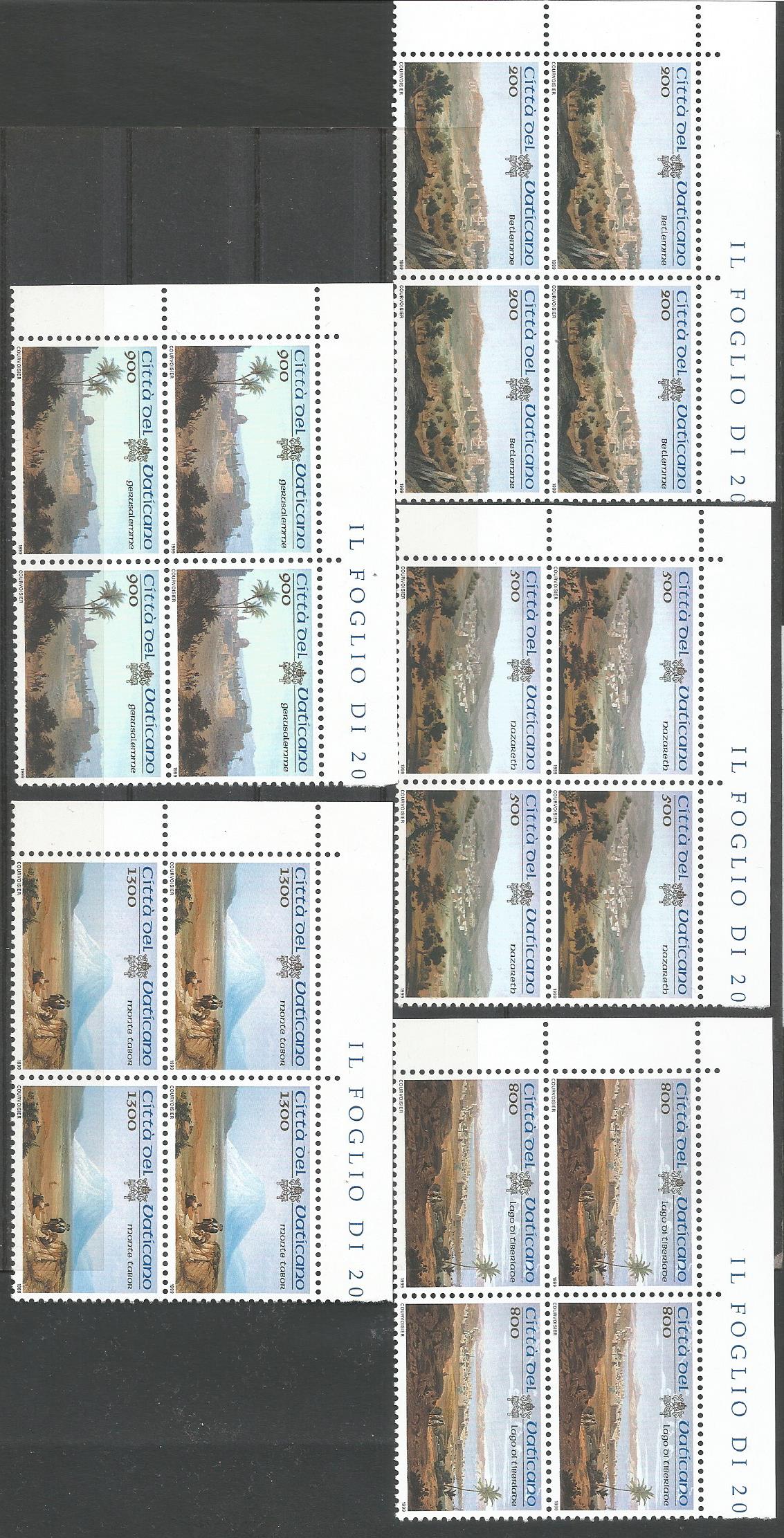 51711 - VATICANO - 1999 - Luoghi Santi di Palestina - Serie completa 5 valori nuovi in quartine- Unificato : 1161/1165 - VTC133