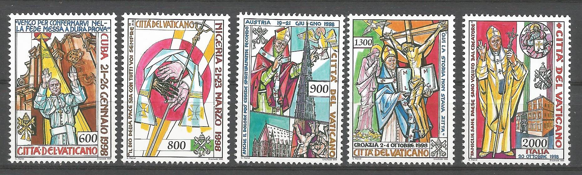 51714 - VATICANO - 1999 - Viaggi di Papa Giovanni Paolo II - Serie completa 5 valori nuovi - Unificato : 1172/1176 - VTC136