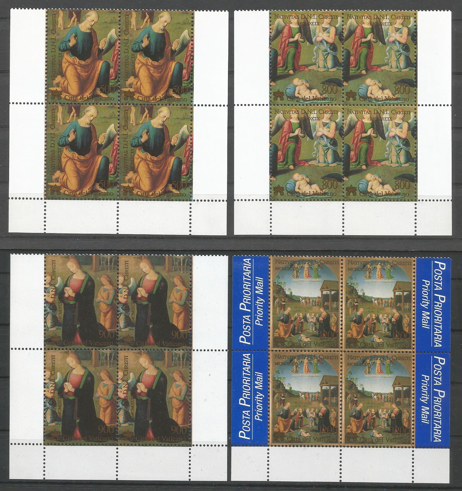 51716 - VATICANO - 1999 - Natale - Serie completa 4 valori in quartine nuove - Unificato : 1177/1180 - VTC138