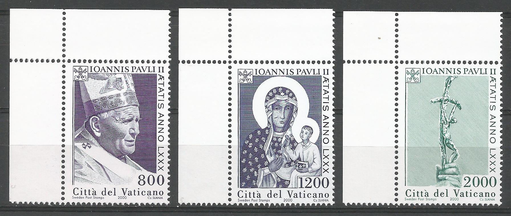 51721 - VATICANO - 2000 - 80 genetliaco di Papa Giovanni Paolo II - Serie completa 3 valori nuovi - Unificato : 1208/1210 - VTC143