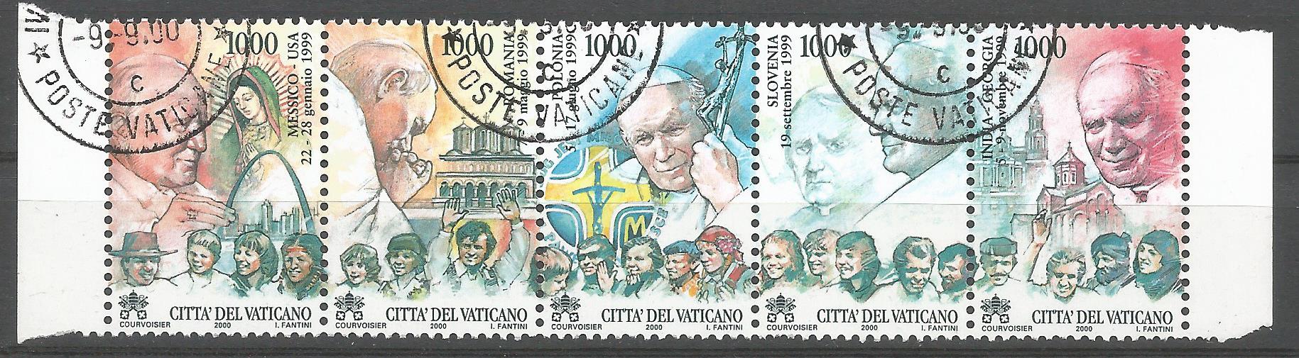 51729 - VATICANO - 2000 - Viaggi del Papa Giovanni Paolo II - 5 val. timbrati - Unificato 1219/23 - VTC151