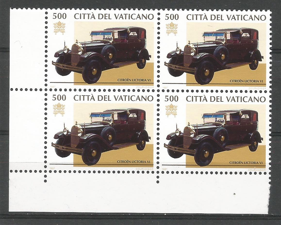 51775 - VATICANO - 1997 - Carrozze ed auto pontificie - Valore da 500 Lire in quartina nuova - Unificato : 1074 - VTC168