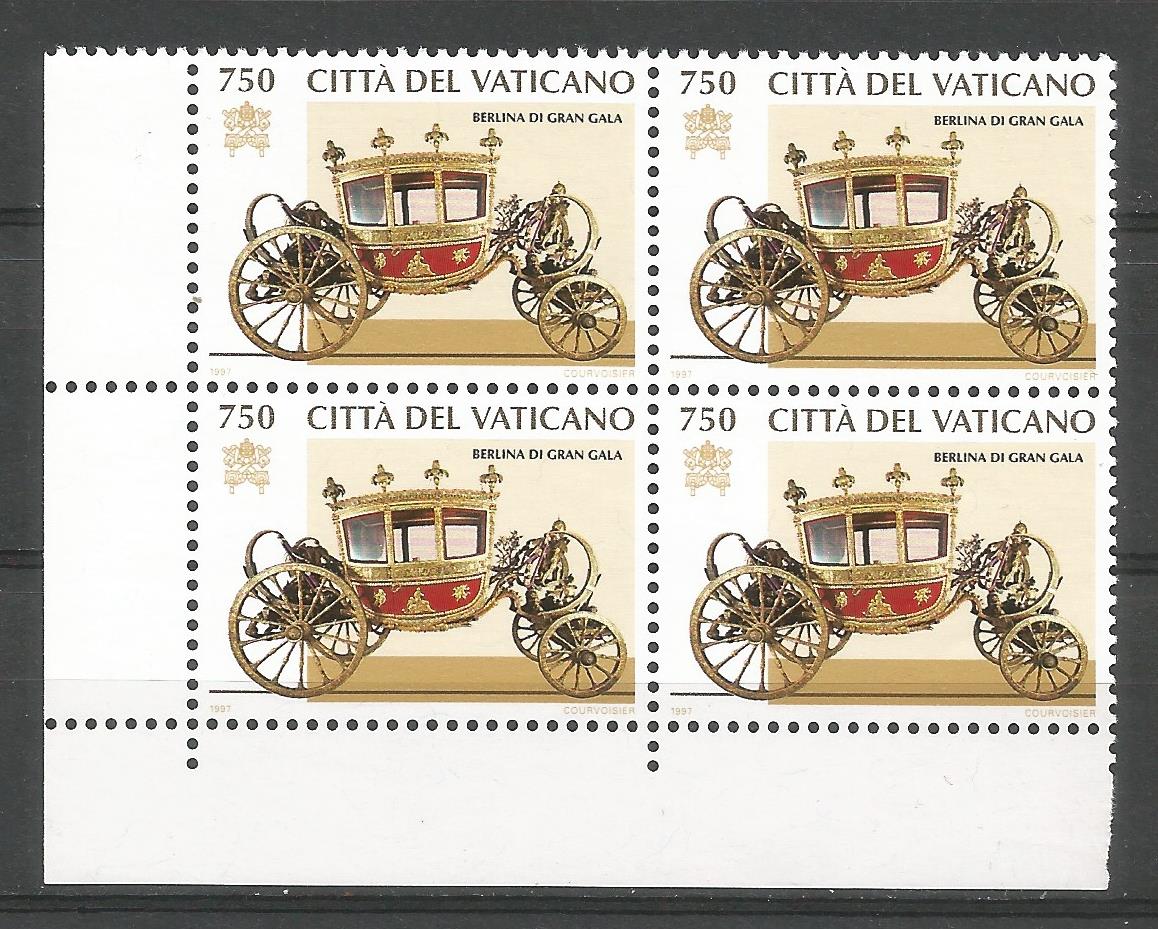 51776 - VATICANO - 1997 - Carrozze ed auto pontificie - Valore da 750 Lire in quartina nuova - Unificato : 1075 - VTC169