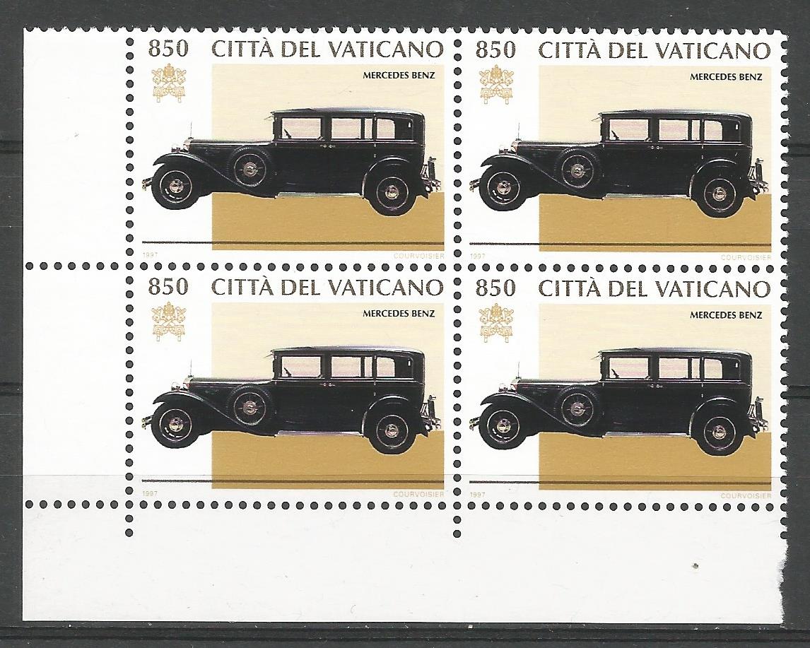 51777 - VATICANO - 1997 - Carrozze ed auto pontificie - Valore da 850 Lire in quartina nuova - Unificato : 1076 - VTC170