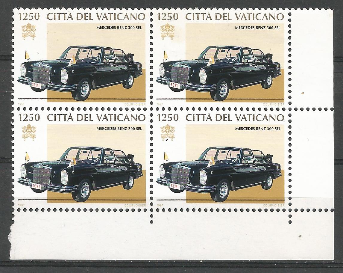 51779 - VATICANO - 1997 - Carrozze ed auto pontificie - Valore da 1250 Lire in quartina nuova - Unificato : 1078 - VTC172