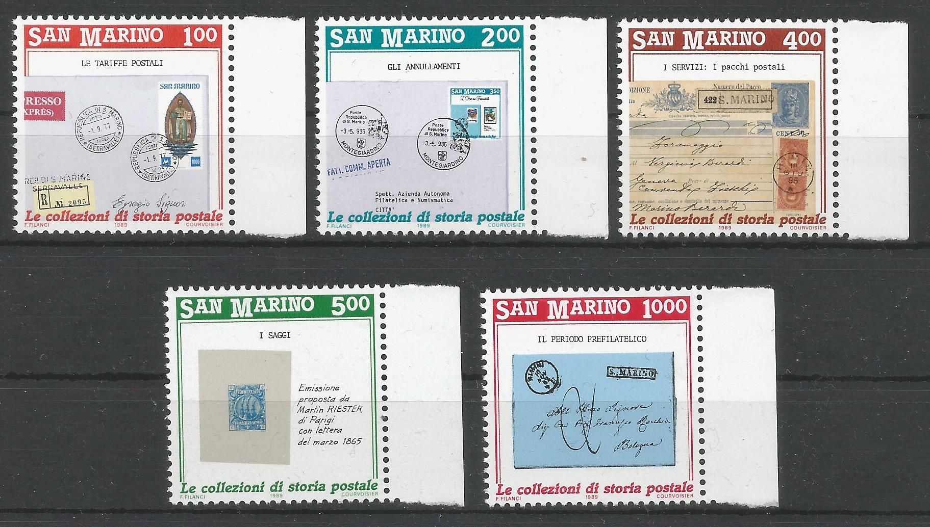 51784 - SAN MARINO - 1989 - Invito alla filatelia - Serie completa 5 valori nuovi - Unificato 1253/57 - SMR003