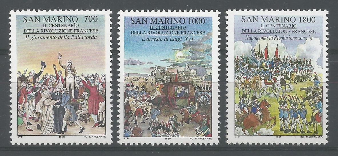 51786 - SAN MARINO - 1989 - Bicentenario della Rivoluzione Francese - Serie completa 3 valori nuovi - Unificato 1262/64 - SMR005