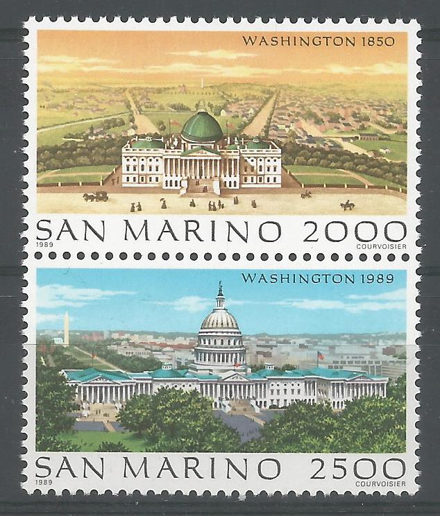 51788 - SAN MARINO - 1989 - Esposizione filatelica a Washington - Serie completa 2 valori nuovi in dittico - Unificato 1268/69 - SMR007