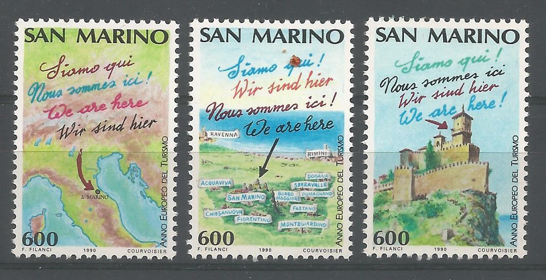 51792 - SAN MARINO - 1990 - Anno europeo del turismo - Serie completa 3 valori nuovi - Unificato 1276/78 - SMR011