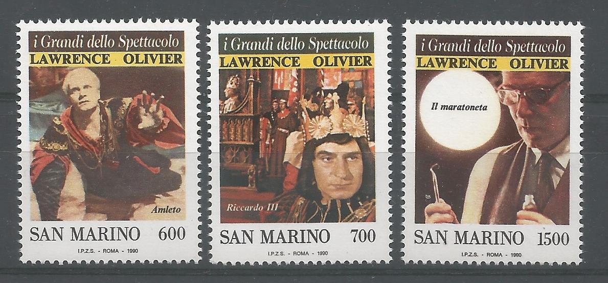 51795 - SAN MARINO - 1990 - I grandi dello spettacolo - Serie completa 3 valori nuovi - Unificato : 1285/87 - SMR014