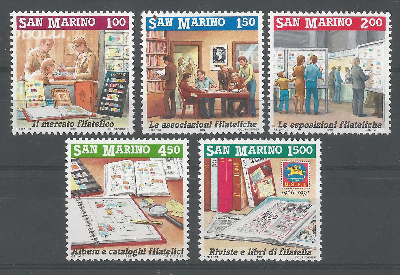 51802 - SAN MARINO - 1991 - Invito alla filatelia - Serie completa 5 valori nuovi - Unificato : 1311/15 - SMR021