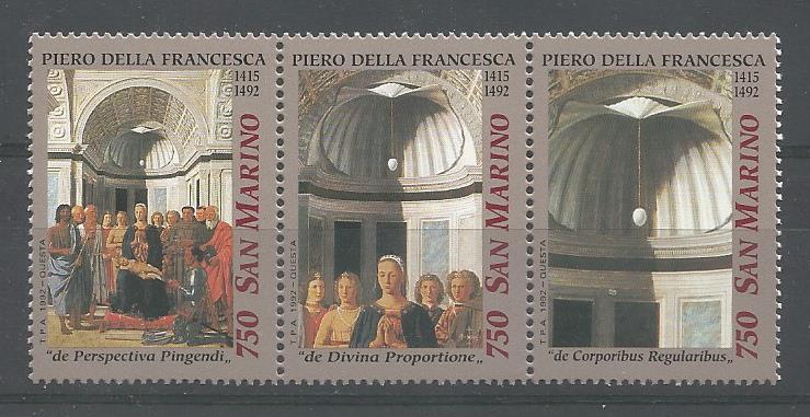 51819 - SAN MARINO - 1992 - Natale - Serie completa 3 valori nuovi in trittico - Unificato : 1363/65 - SMR038