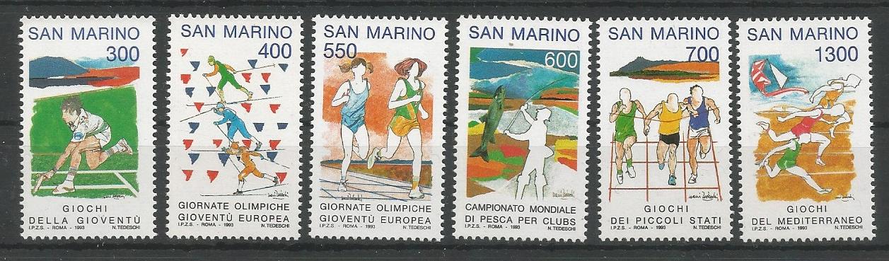 51820 -  SAN MARINO - 1993 - Avvenimenti sportivi - Serie completa 6 valori nuovi - Unificato : 1366/71 - SMR039