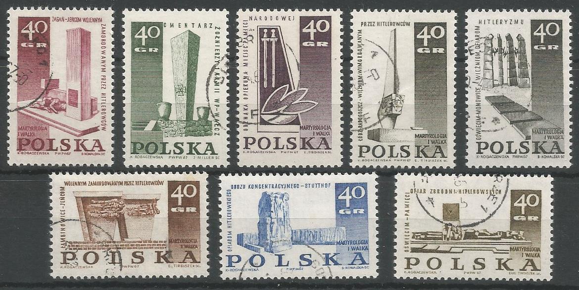 51878 - POLONIA - 1967 - Monumenti ai martiri polacchi - 8 valori cpl. timbrati - Yvert : 1607/1614 - POL036