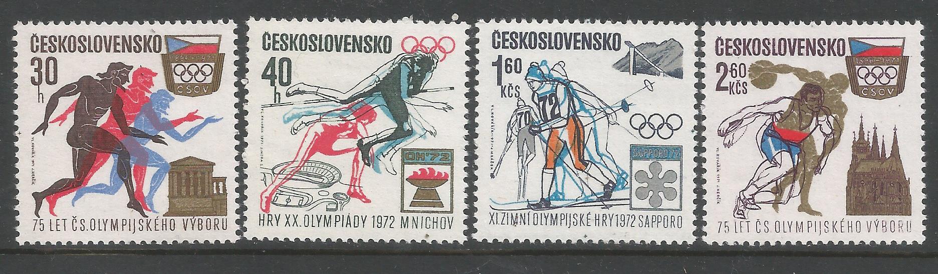51944 - CECOSLOVACCHIA - 1971 - Comitato Olimpico Cecoslovacco - 4 val. cpl nuovi - Michel : 2045/2048 - Yvert : 1889/1892 - [CEC027]