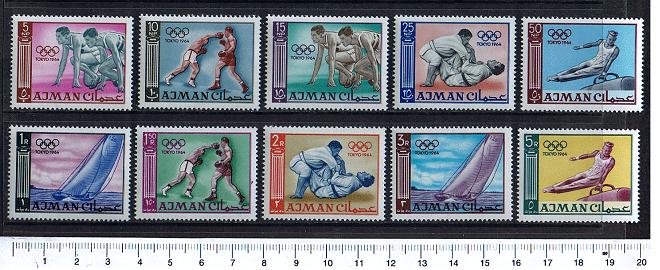 51975 - AJMAN, Year 1965, # 28-37 * Tokyo s Olympic Games -10 mint stamps in complete set-