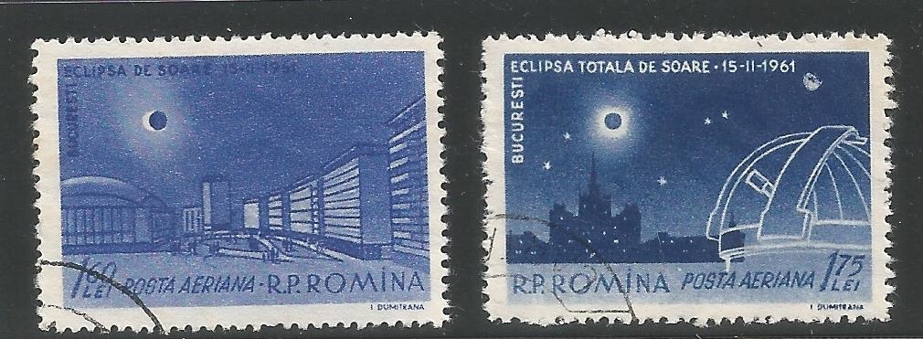 52028 - ROMANIA - 1961 - Eclissi totale di sole - 2 val. cpl timbrati - Michel : 1991/1992 - Yvert : PA144/PA145 - [ROM028]