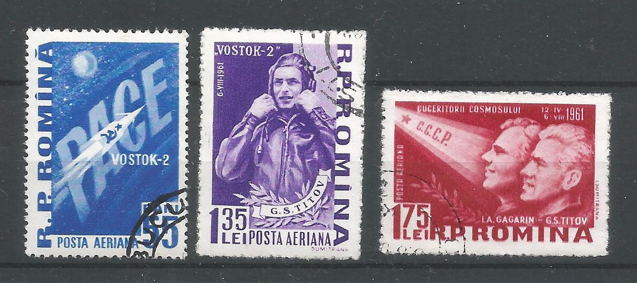 52031 - ROMANIA - 1961 - Secondo uomo nello spazio - 3 val. cpl timbrati - Michel : 1994/1996 - Yvert : PA146/PA148 - [ROM031]