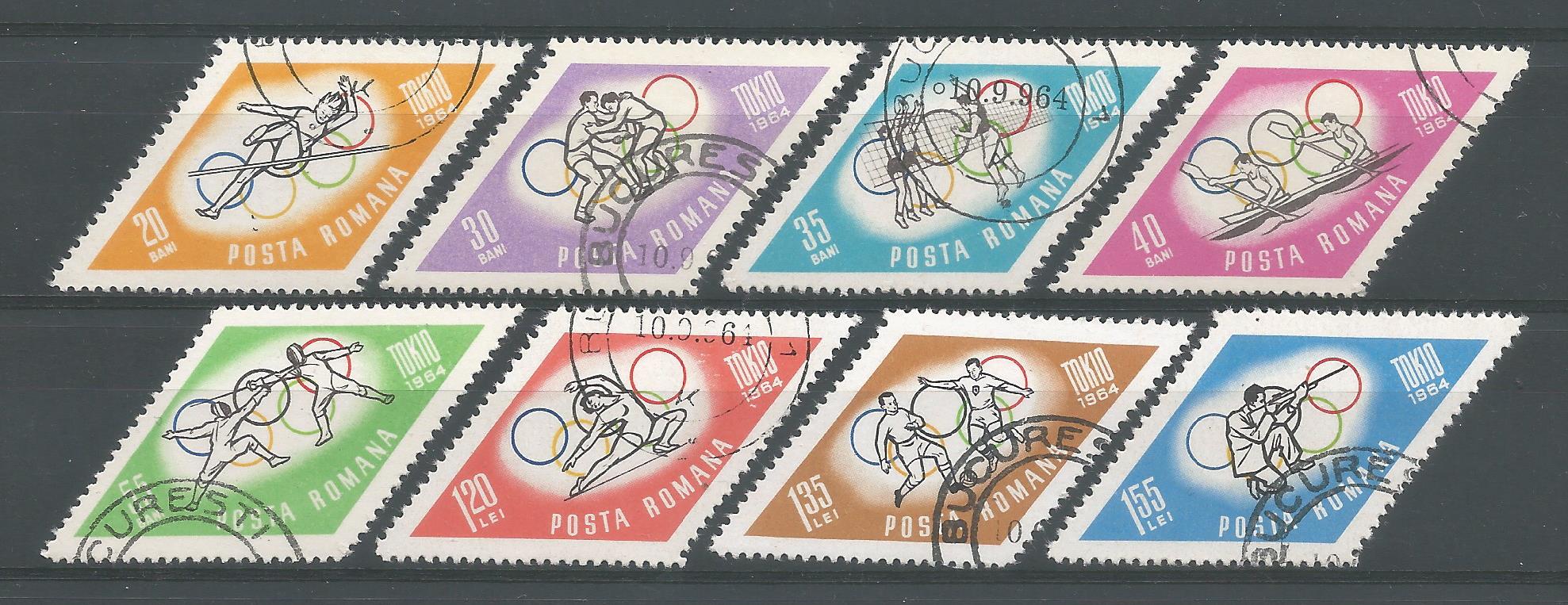 52035 - ROMANIA - 1964 - Giochi Olimpici di Tokyo - 8 val. cpl timbratii - Michel : 2309/2316 - Yvert : 2024/2031 - [ROM035]
