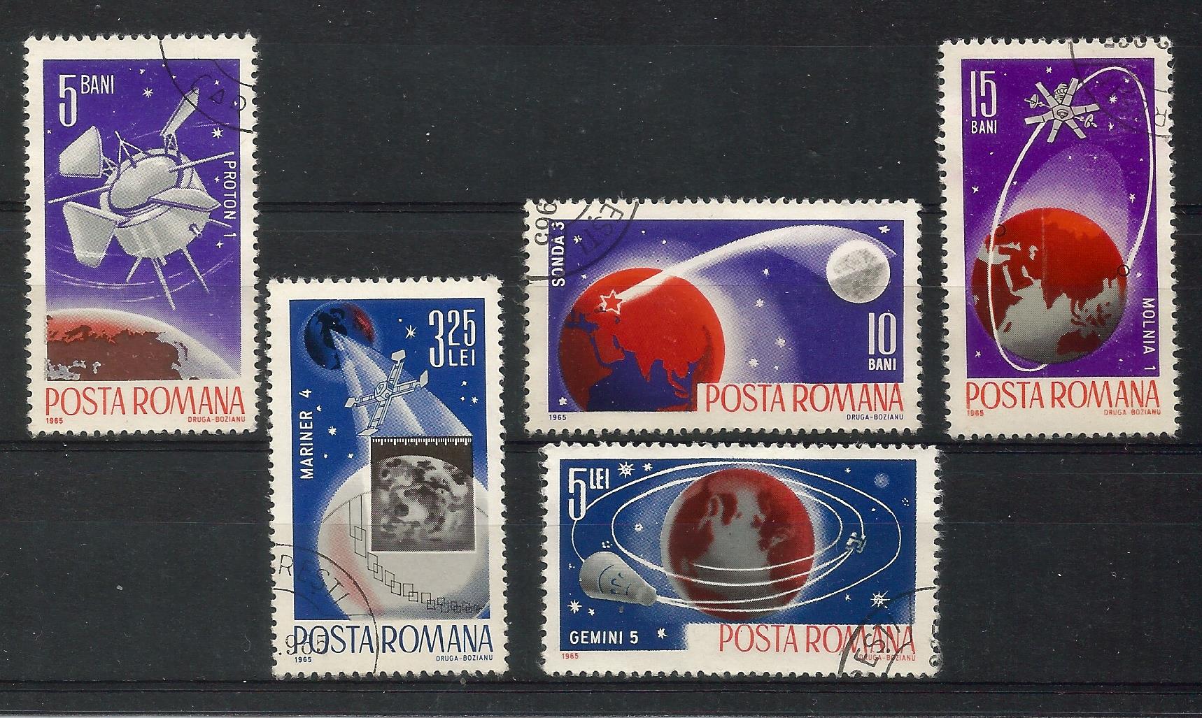 52043 - ROMANIA - 1965 - Viaggi spaziali - 5 val. cpl timbrati - Michel : 2465/2469 - Yvert : 2180/2184 - [ROM043]