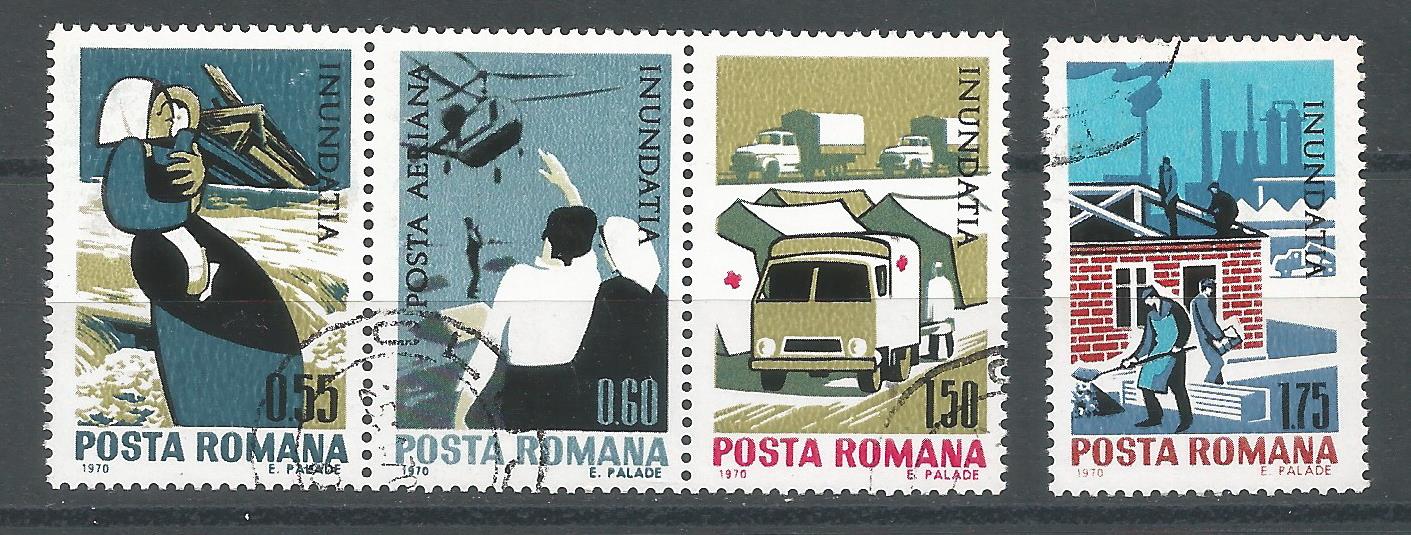 52049 - ROMANIA - 1970 - Aiuti alle vittime dell alluvione del Danubio - 4 val. cpl timbrati - Michel : 2883/2886 - Yvert : 2567/2570 - [ROM049]