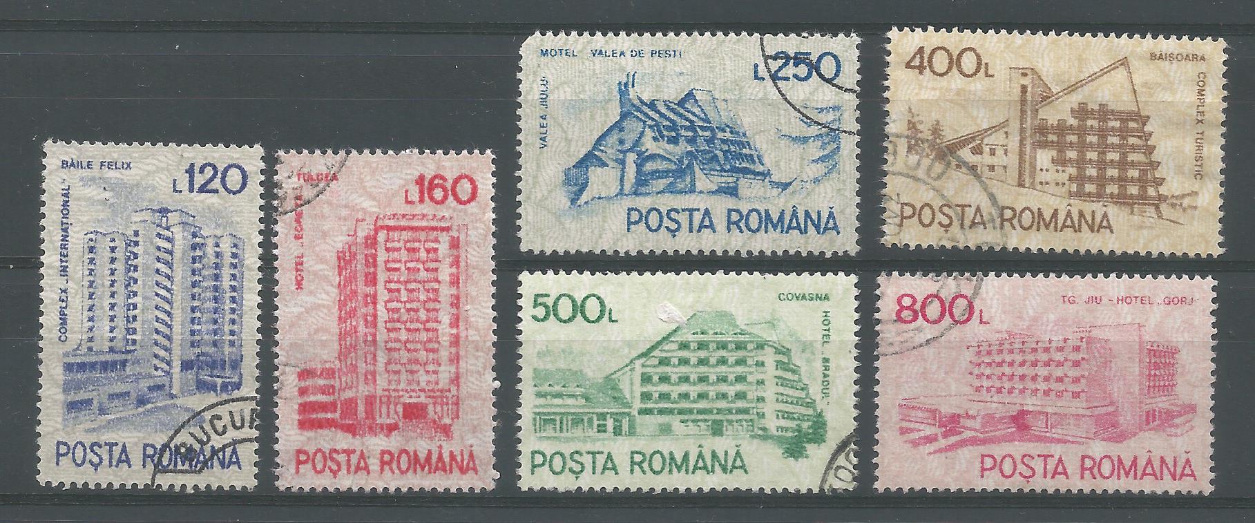 52056 - ROMANIA - 1991 - Hotel e ostelli - 6 val. cpl timbrati - Michel : 4746/4751 - Yvert : 3976A/3976F - [ROM056]