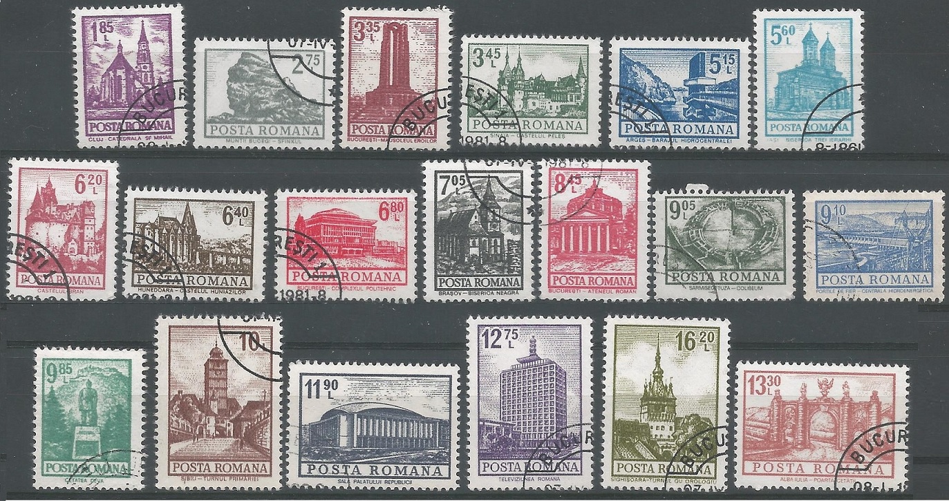 52075 - ROMANIA - 1972 - Edifici - 19 val. cpl timbrati - Michel : 3083/3101 - [ROM075]