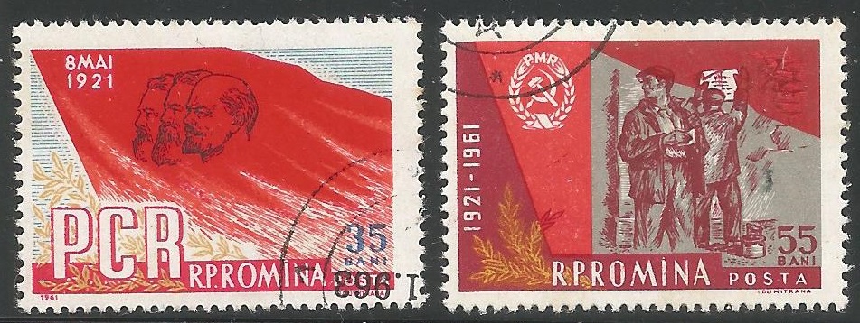 52089 - ROMANIA - 1961 - 40° anniv. del Partito Comunista Rumeno  - 2 val. cpl timbrati - Michel : 1978/1979 - Yvert : 1779/1780 - [ROM087]