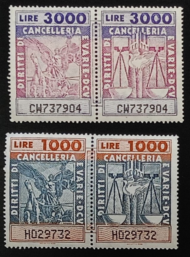 52309 - Diritti di Cancelleria coppia L.1000 e L.3000 Nuovi
