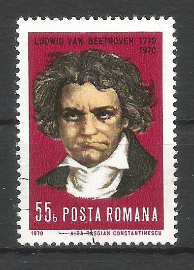52398 - ROMANIA - 1970 - 200° anniv. nascita di Ludwig Van Beethoven - 1 val. cpl timbrato - Michel : 2895 - Yvert : 2577 - [ROM130]