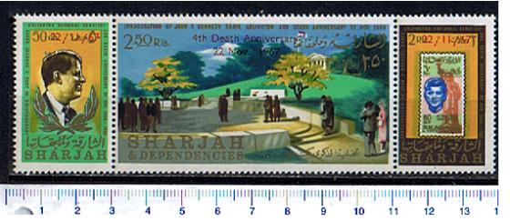 6357 - SHARJAH (ora U.E.A.), Anno 1968 - # 273-75  *  4 Anniversario della morte di J.F.Kennedy - Trittico  -  3 valori serie completa nuova