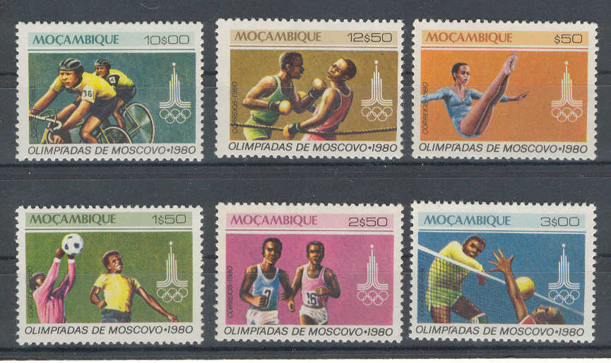 6575 - Mozambico 1980 - Olimpiadi (ciclismo, boxe, ginnastica, calcio, atletica, pallavolo)- serie completa