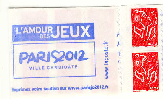 6593 - Paris 2012 ville candidate - supporto adeviso con 6 francobolli Marianne nuovi (Eur. 3.20)