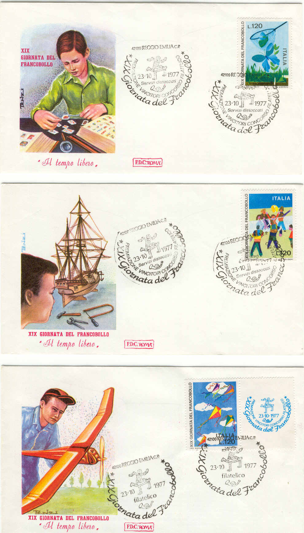 8527 - Italia - XIX giornata del francobollo 3 buste FDC dedicate al tempo libero