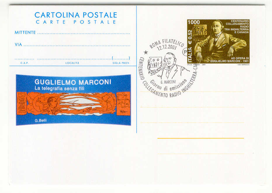 10507 - Italia - Cartolina postale dedicata a Marconi con annullo speciale