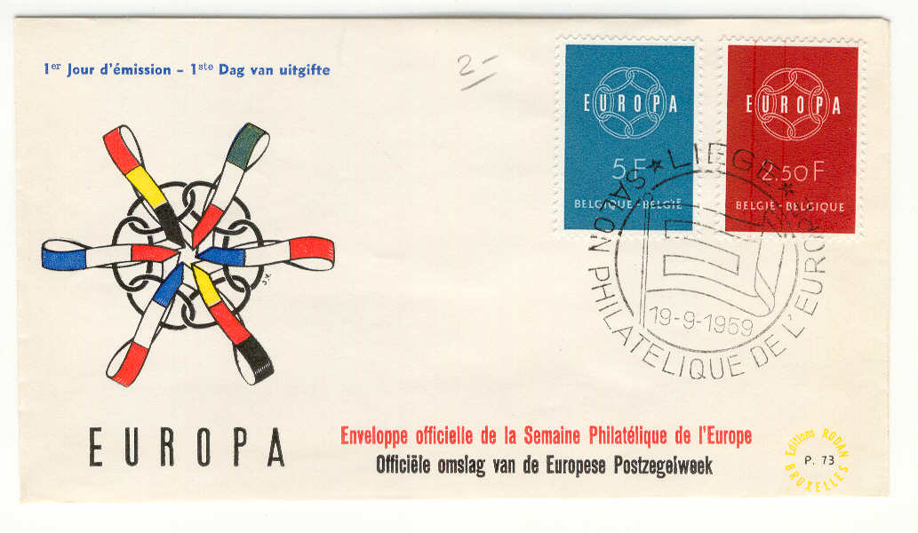 9256 - Belgio - busta fdc Europa 1959