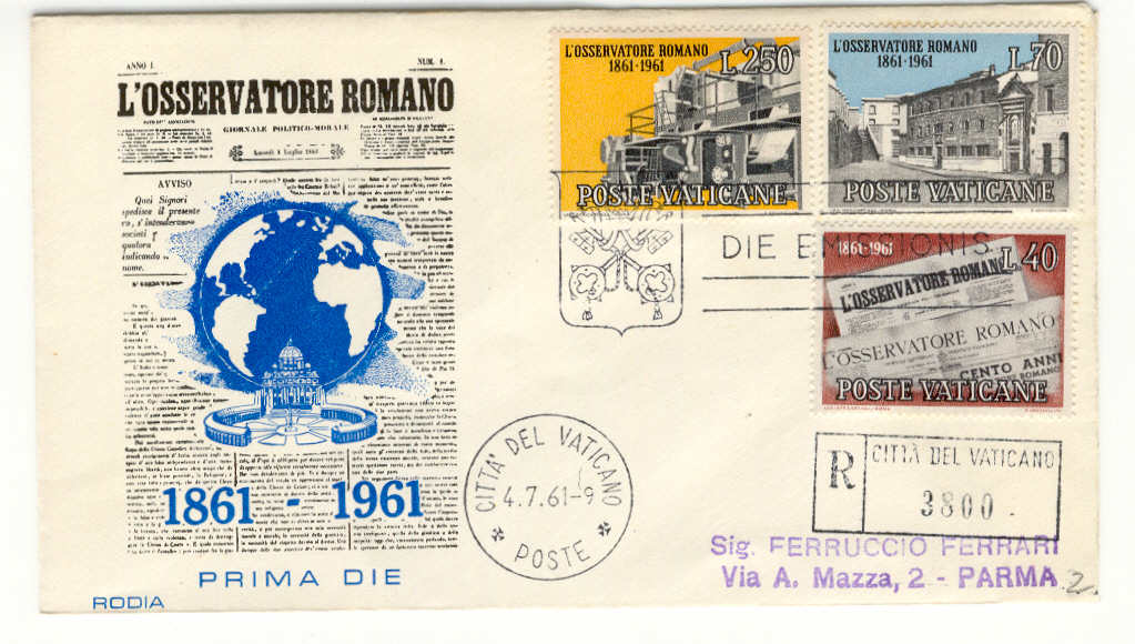 9265 - Vaticano - busta FDC con serie completa L