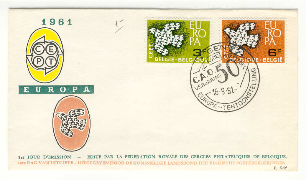 9305 - Belgio - busta Europa fdc 1961