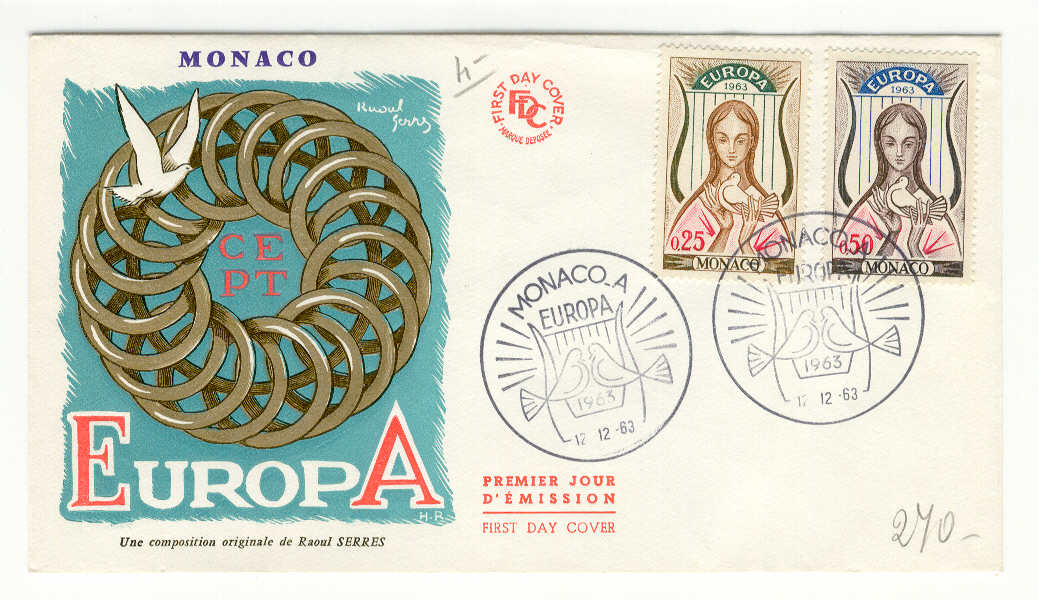 9369 - Monaco - busta fdc Europa CEPT 1963