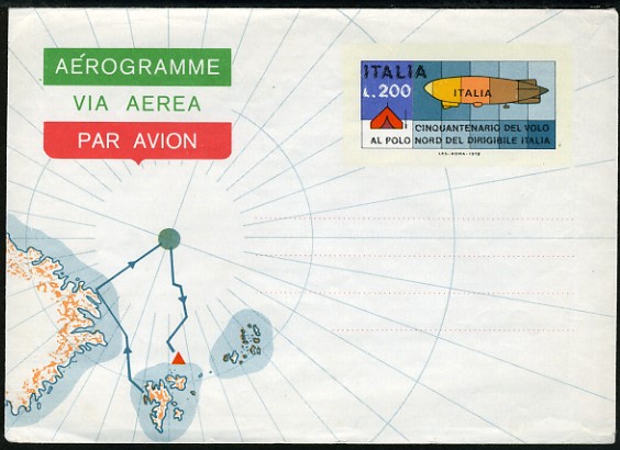 Aerogramma - 1978 Italia L.200 - 50° anniversario del volo del dirigibile Italia al Polo Nord