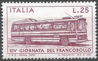 Francobollo autobus con poste